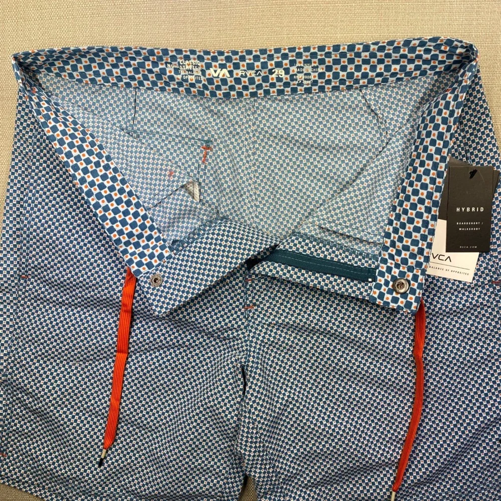 RVCA Mens Oddball Hybrid Boardshorts Blue Orange Geometric Print Size 29 NWT